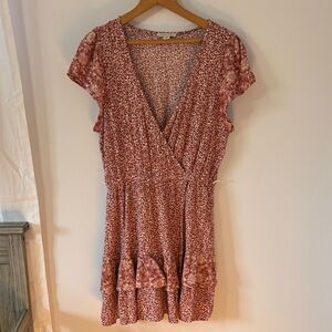American Eagle Outfitters Rust Floral V-Neck Mini Dress